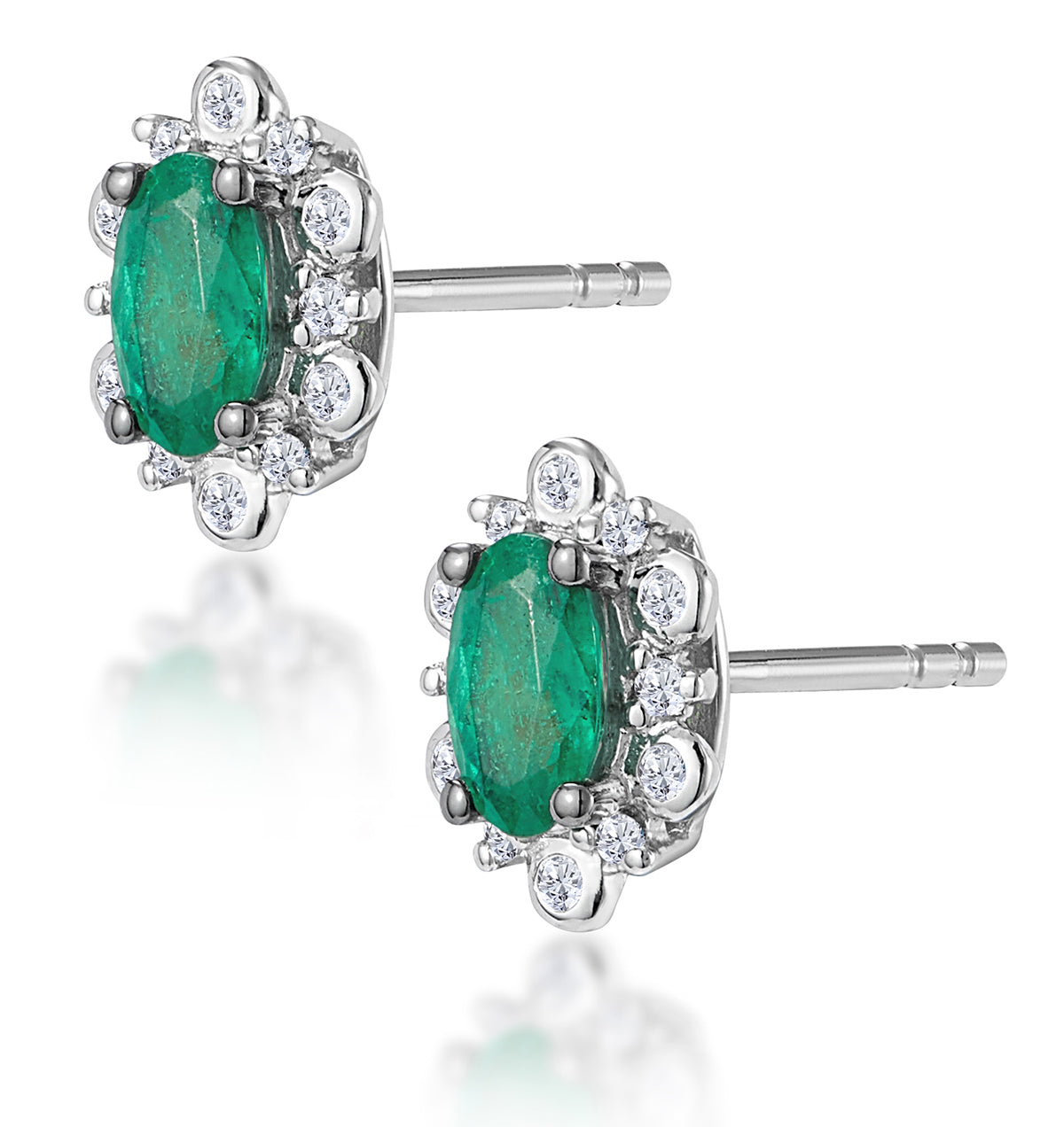 0.50ct Emerald and Diamond Stellato Cluster Earrings in 9K White Gold